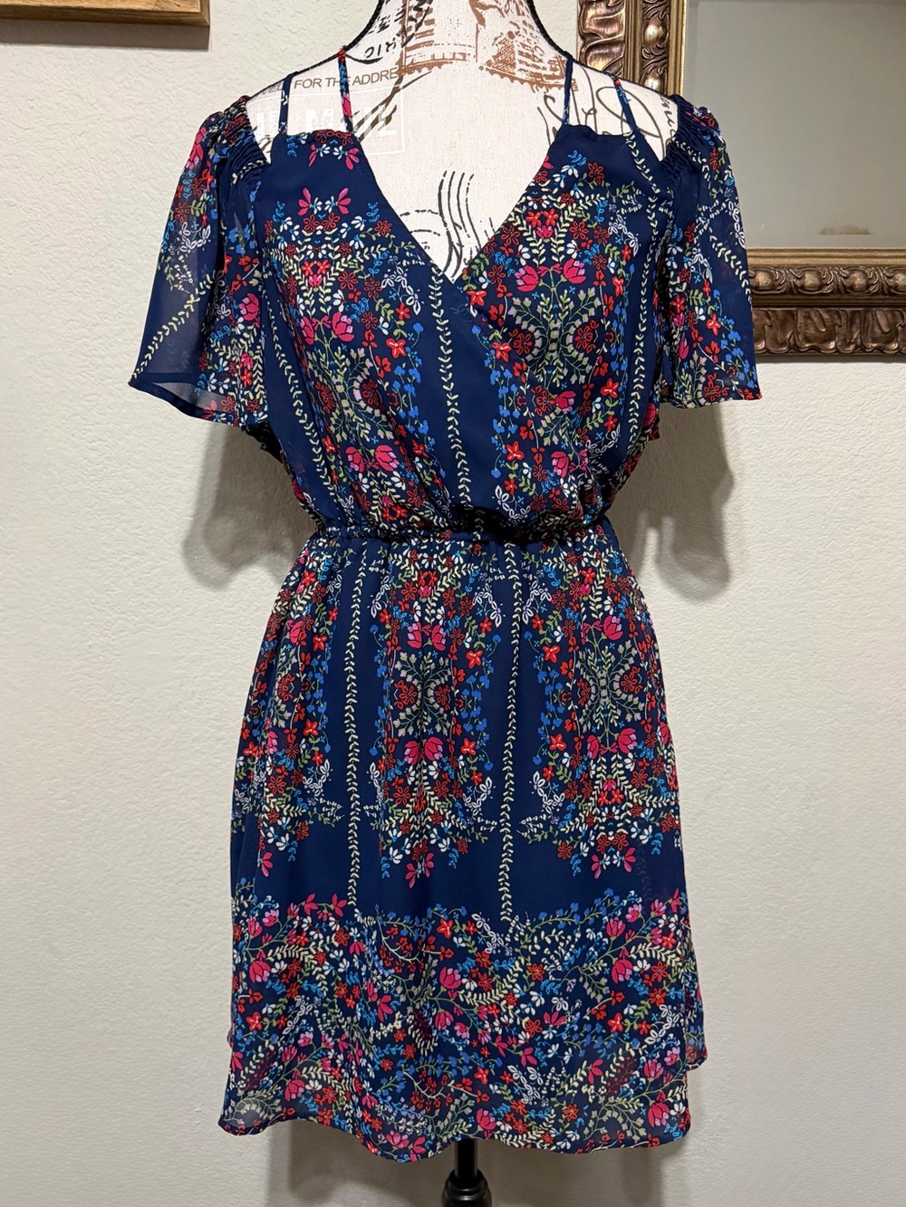 miami Navy Floral Cold-Shoulder Mini Dress